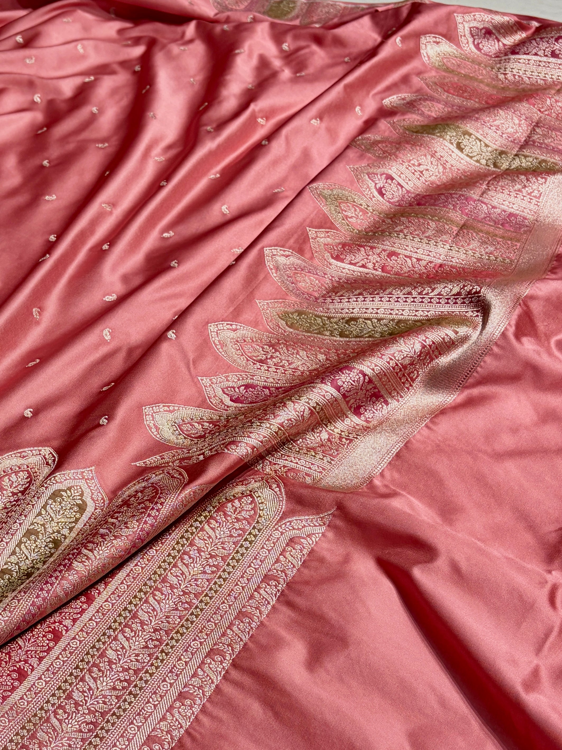 Skirt Border Dusty Peach Minakari Mashru Silk Saree MS13