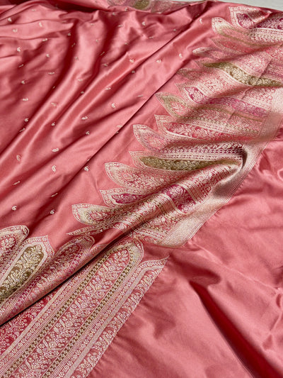 Skirt Border Dusty Peach Minakari Mashru Silk Saree MCS13