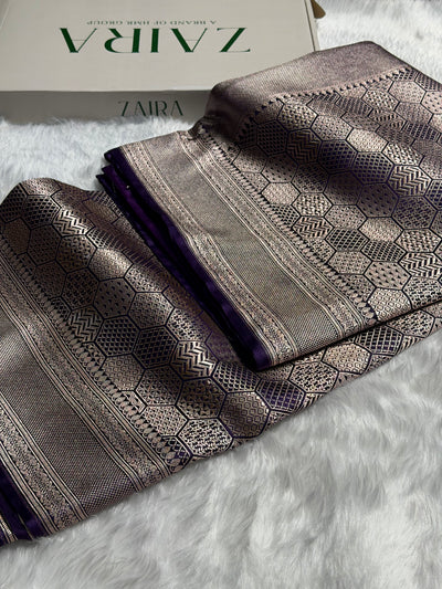 Purple Shades Brocade Mashru Silk Saree MCS85