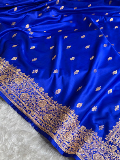 Banarasi Satin Katan Saree in Royal Blue Shades SK82