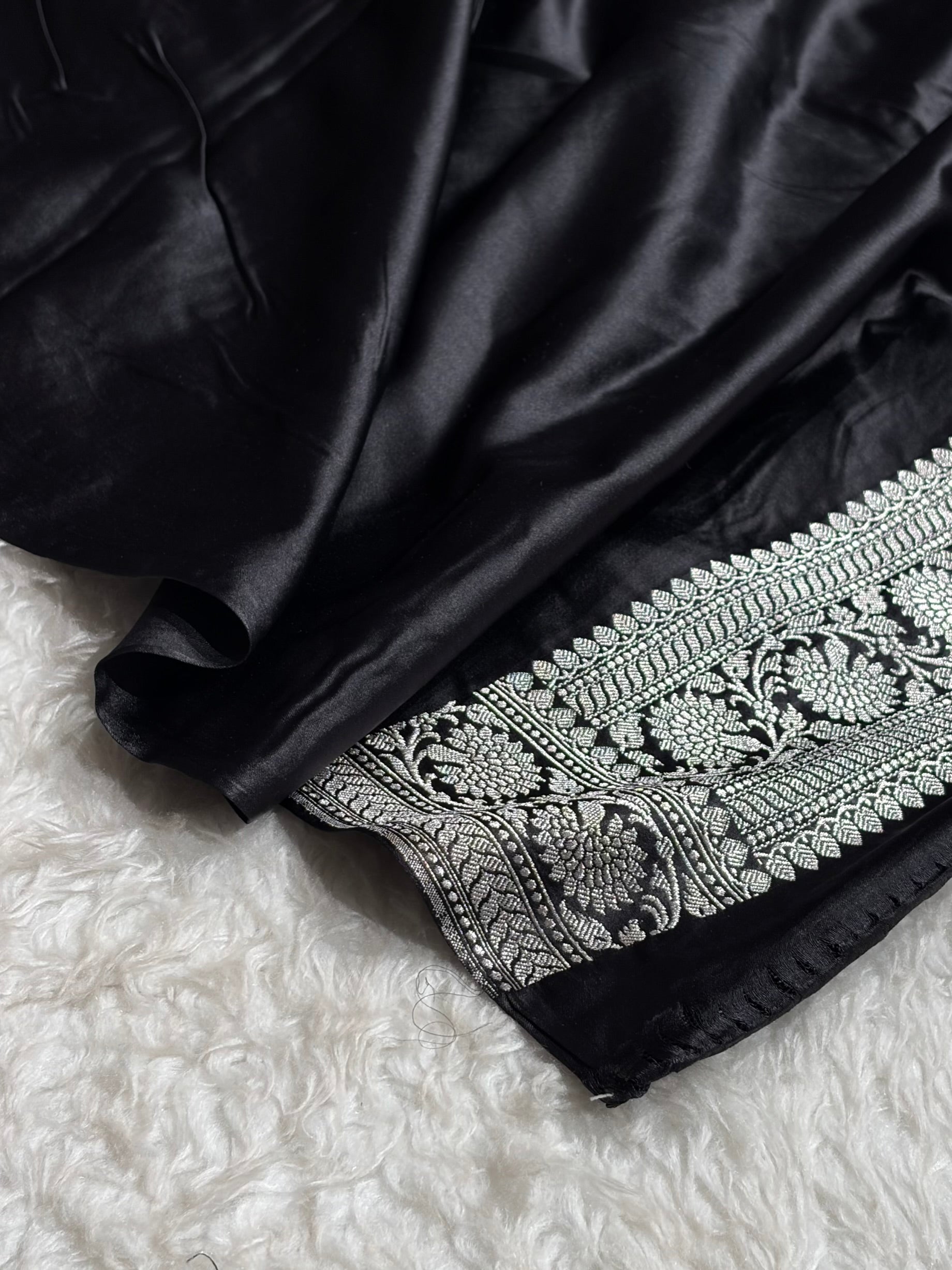 Black Shades Mashru Silk Boota Pattern With Floral Border