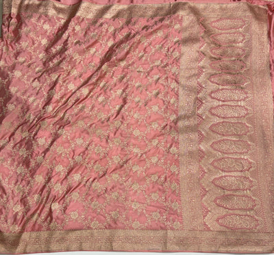 Peach Floral Jaal Mashru Silk Saree