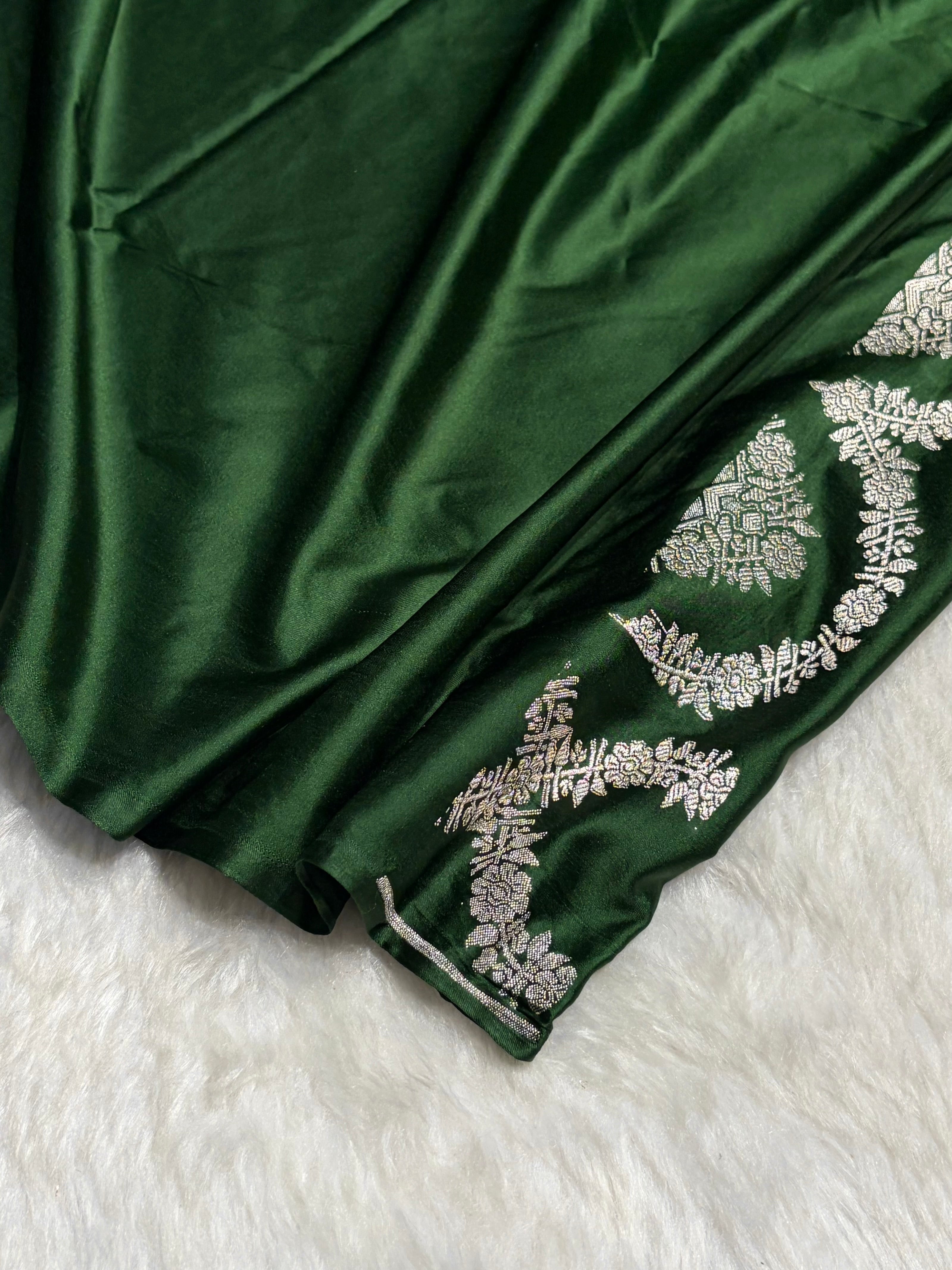 Bottle Green Minakari Scallop Floral Booti Mashru Silk Saree MS46