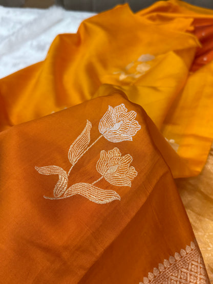 Rust Orange Ombre Shades Meena Boota Handwoven Raw Mango Silk RM-35
