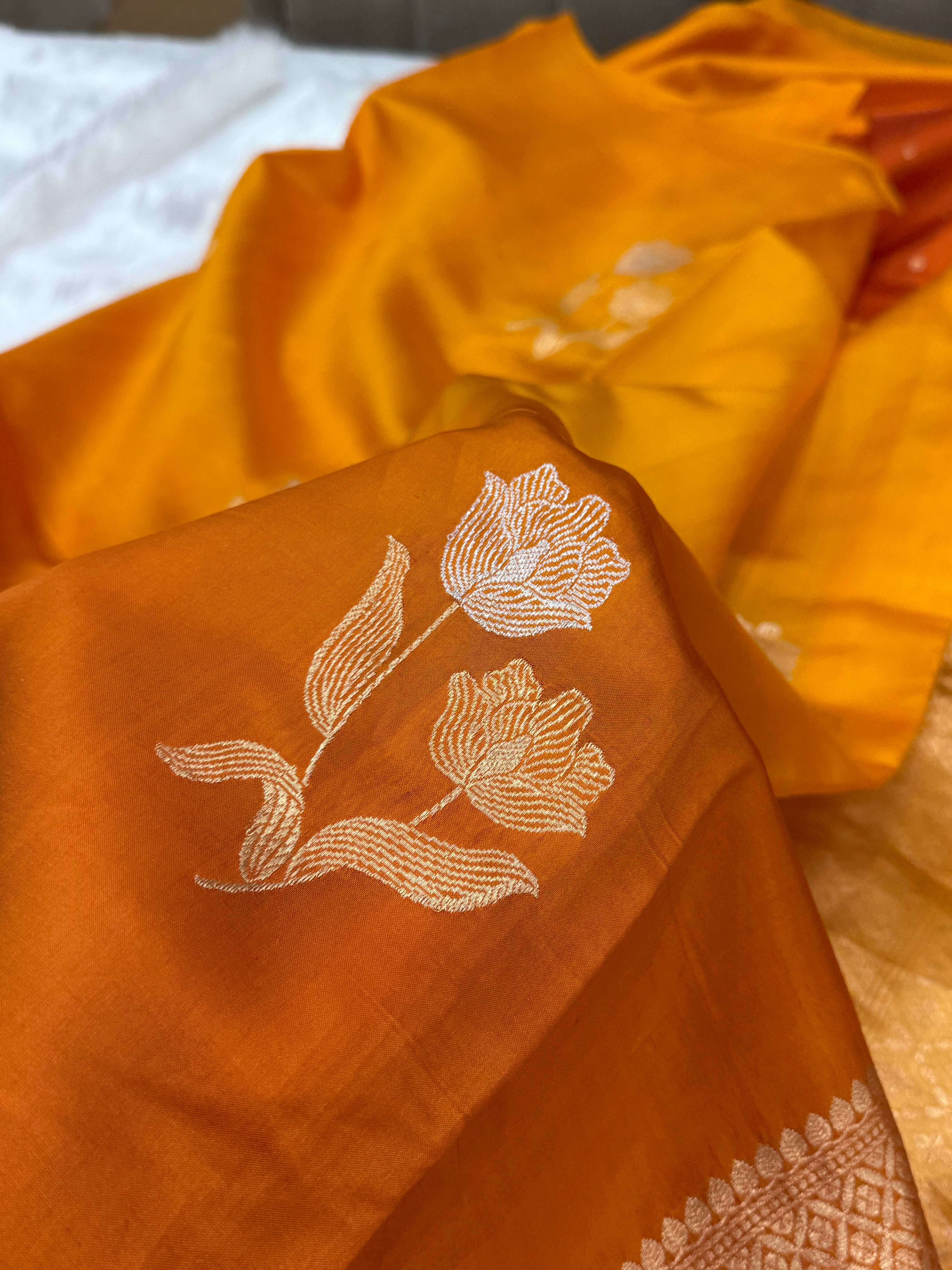 Rust Orange Ombre Shades Meena Boota Handwoven Raw Mango Silk RM-35