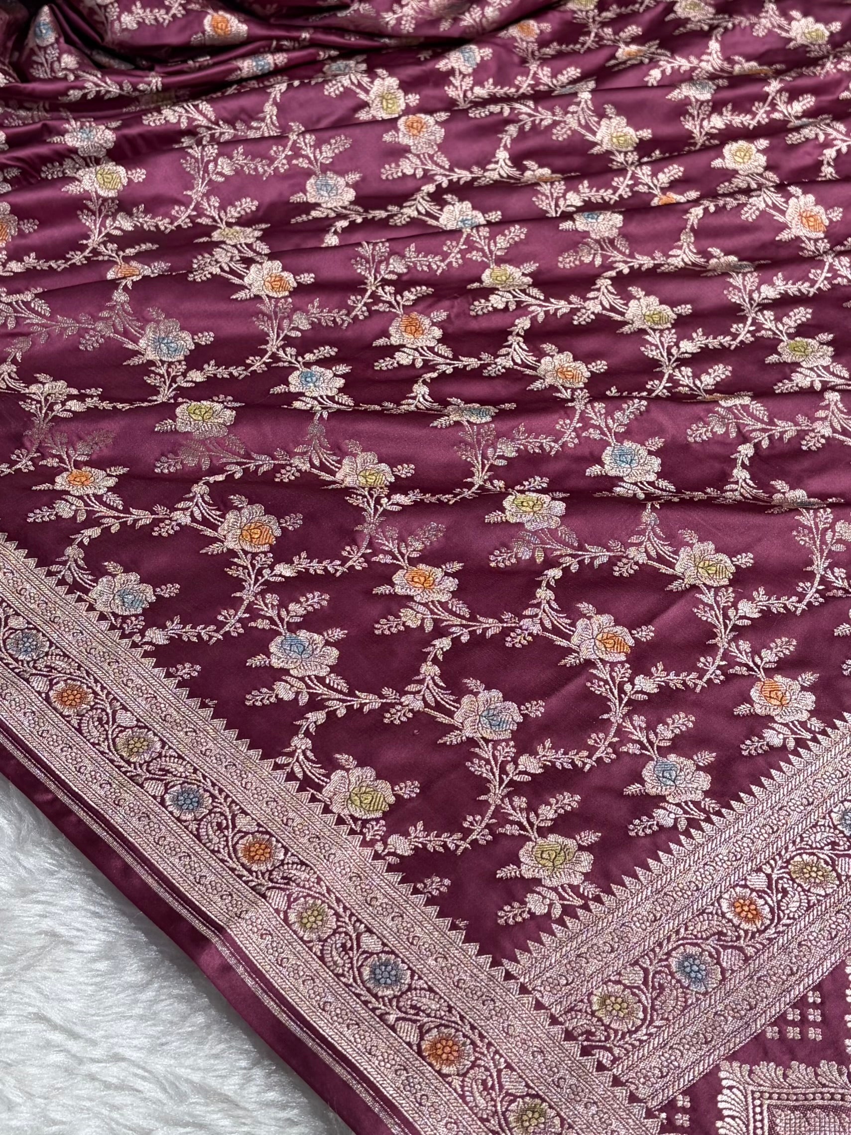 Mauve Shades Banarasi Minakari Floral Jaal Mashru Silk Saree MS28