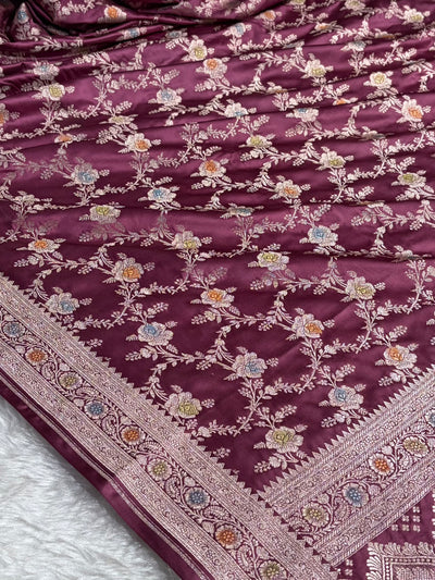 Mauve Shades Banarasi Minakari Floral Jaal Mashru Silk Saree MCS28