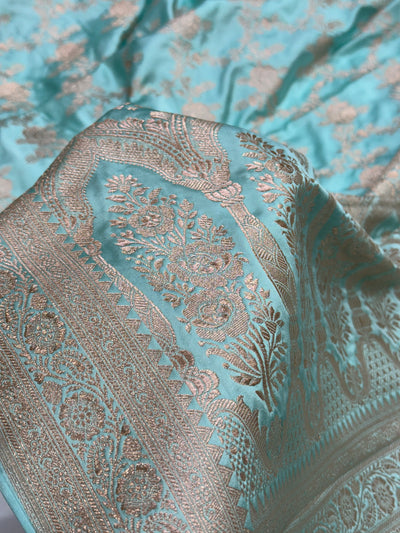 Powder Blue Floral Jaal Mashru Silk Saree