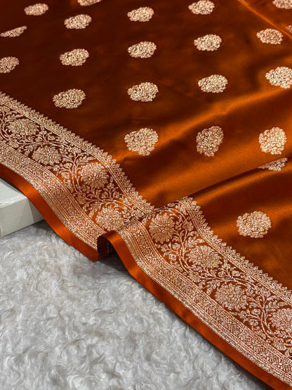 Banarasi Satin Katan Saree With Boota in Rust Shades SK109
