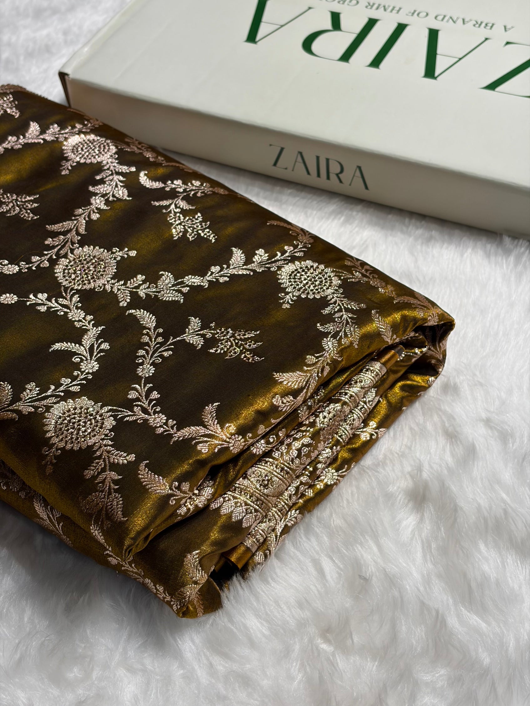 Light Weight Mehendi Satin Silk Saree with Swarovski work BSS14