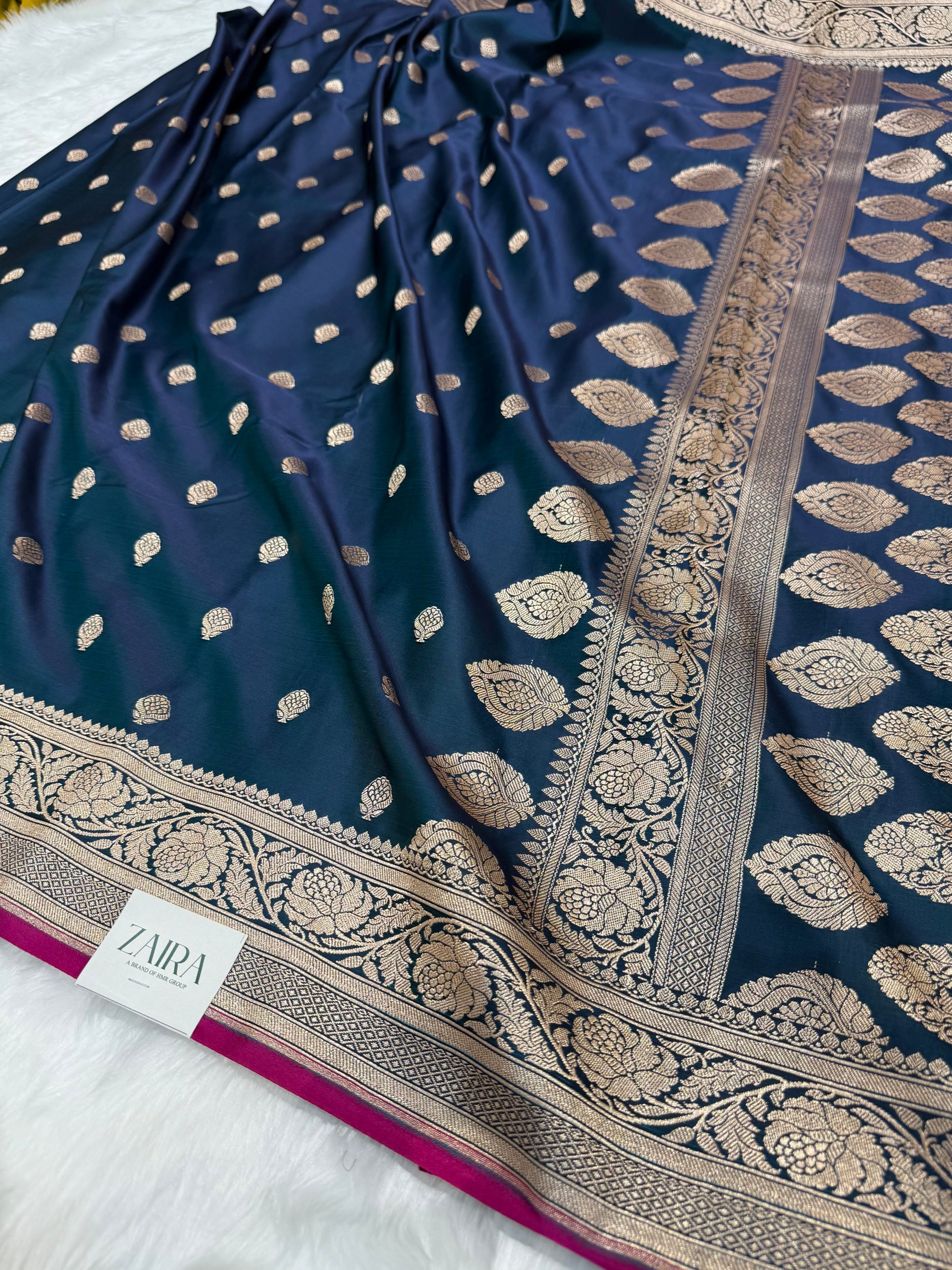 German Blue Floral Boota Mashru Silk Saree MSM 77