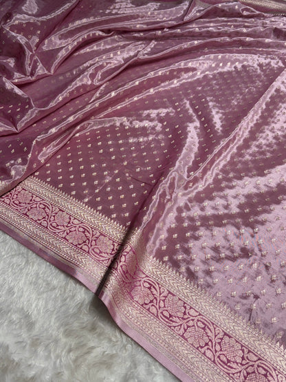 Onion Pink Shade With Contrast Border Crepe Silky Katan Banarasi Saree CSK-04