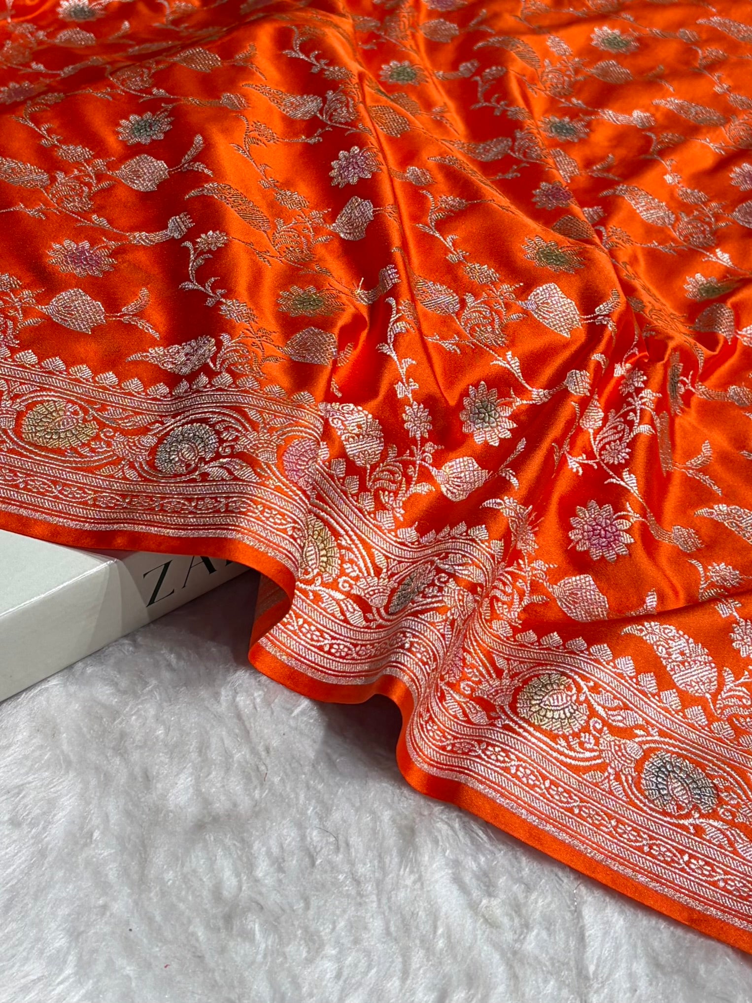Orange Shades In Banarasi Minakari Jaal Mashru Silk Saree MS42