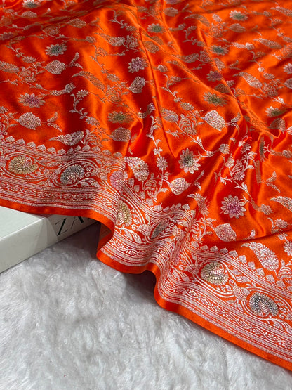 Orange Shades In Banarasi Minakari Jaal Mashru Silk Saree MS42