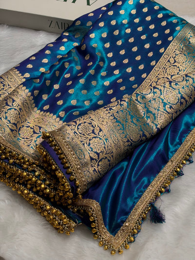 Peacock Teal Shades Satin Silk Banarasi Saree X Ghongroo SS01xG