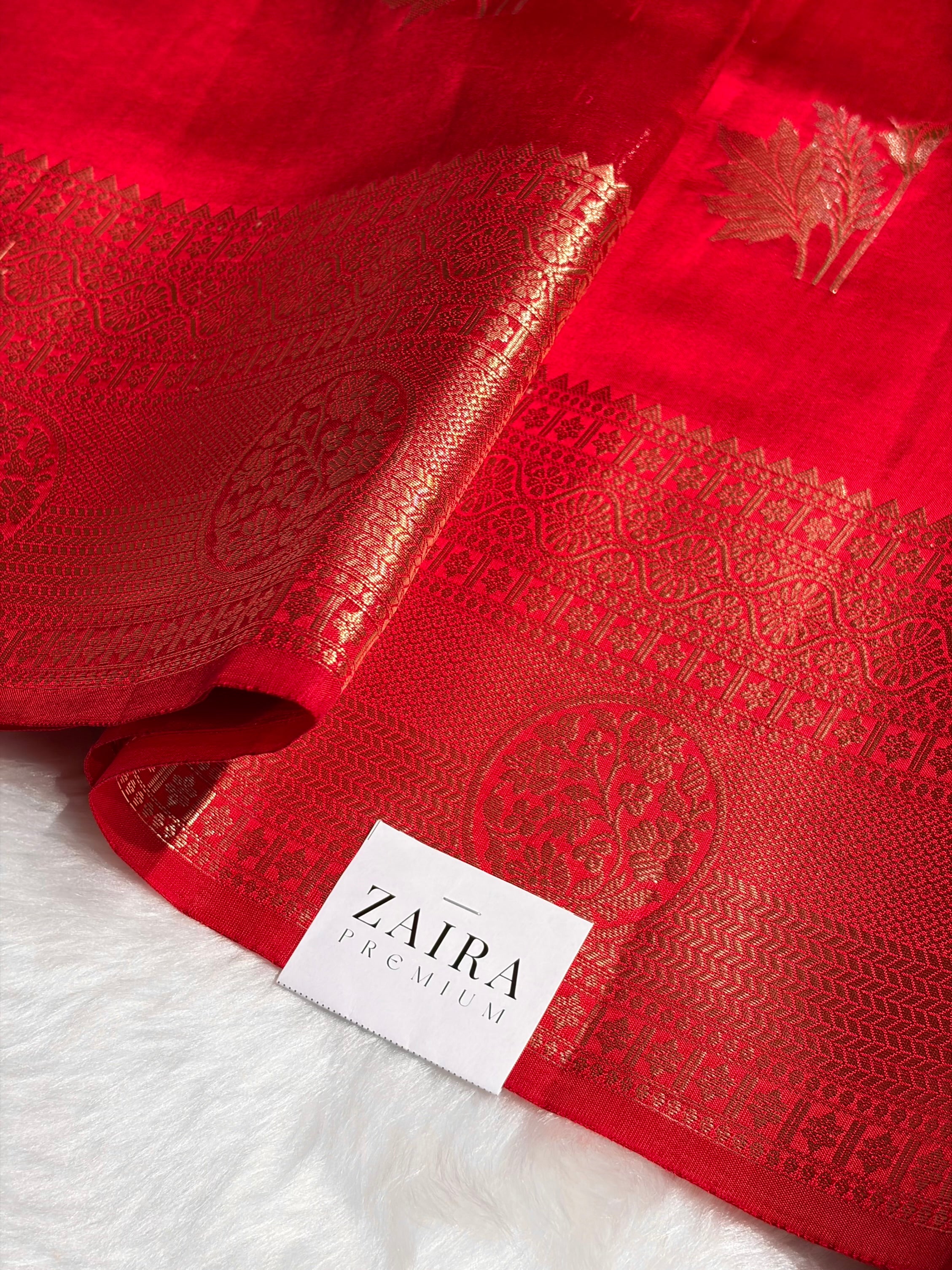 Red Shade Flower Boota Pure Caramel Mango Silk Saree CS-14
