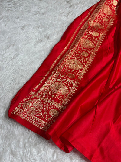 Banarasi Satin Katan Saree With Boota in Red Shades SK117