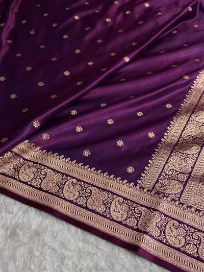 Banarasi Satin Katan Saree With Boota Pattern in Cross Wine Shades SK127