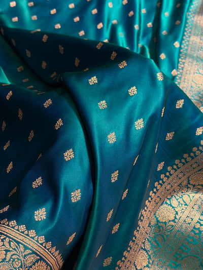 Banarasi Boota Katan Silk Saree In Peacock Shades SK03