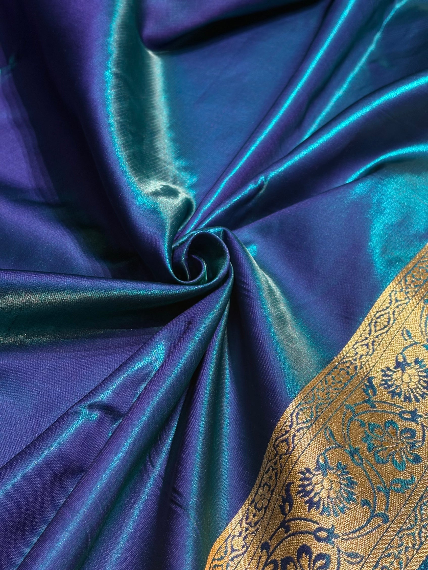 Satin Silk Booti Boota in Peacock SS09
