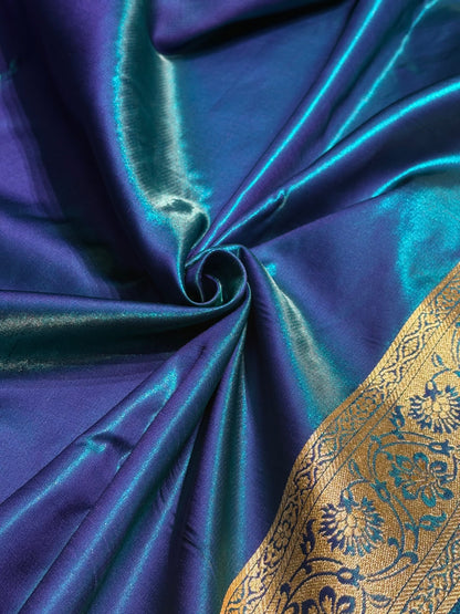 Satin Silk Booti Boota in Peacock SS09