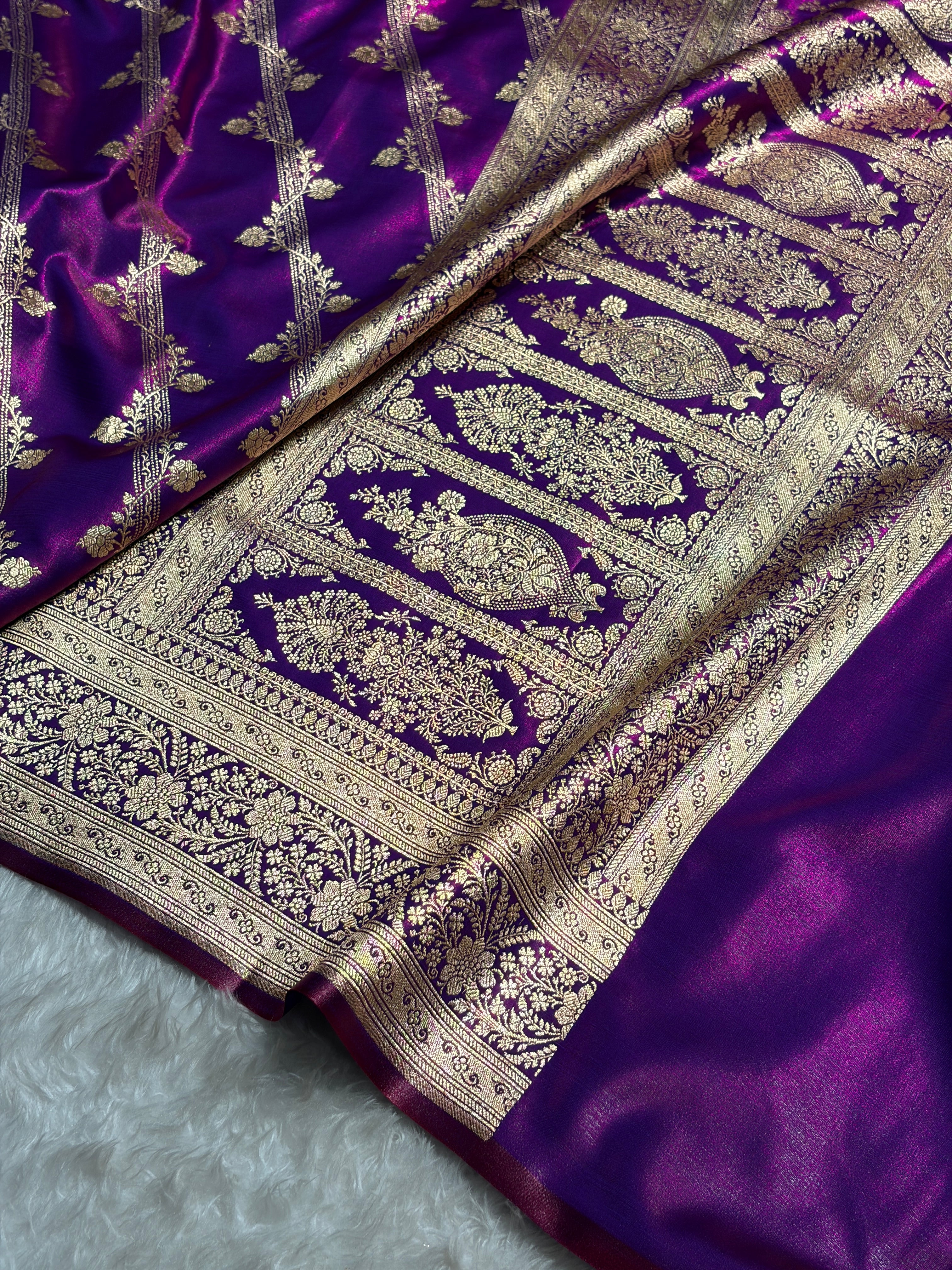 Cross Purple Shades Cross Pattern Banarasi Satin Silk Saree SS50