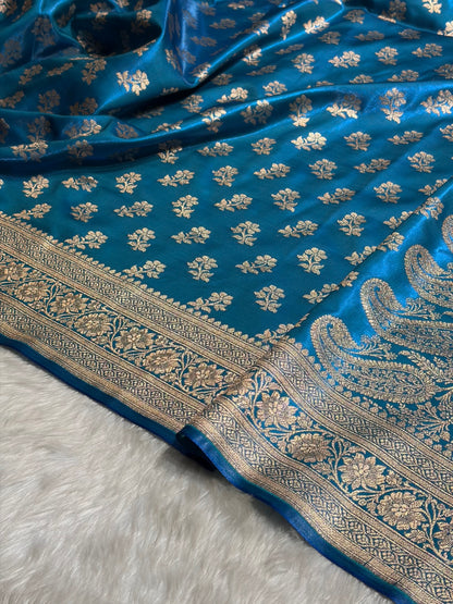 Firozi Shades Banarasi Satin Silk Saree SS34