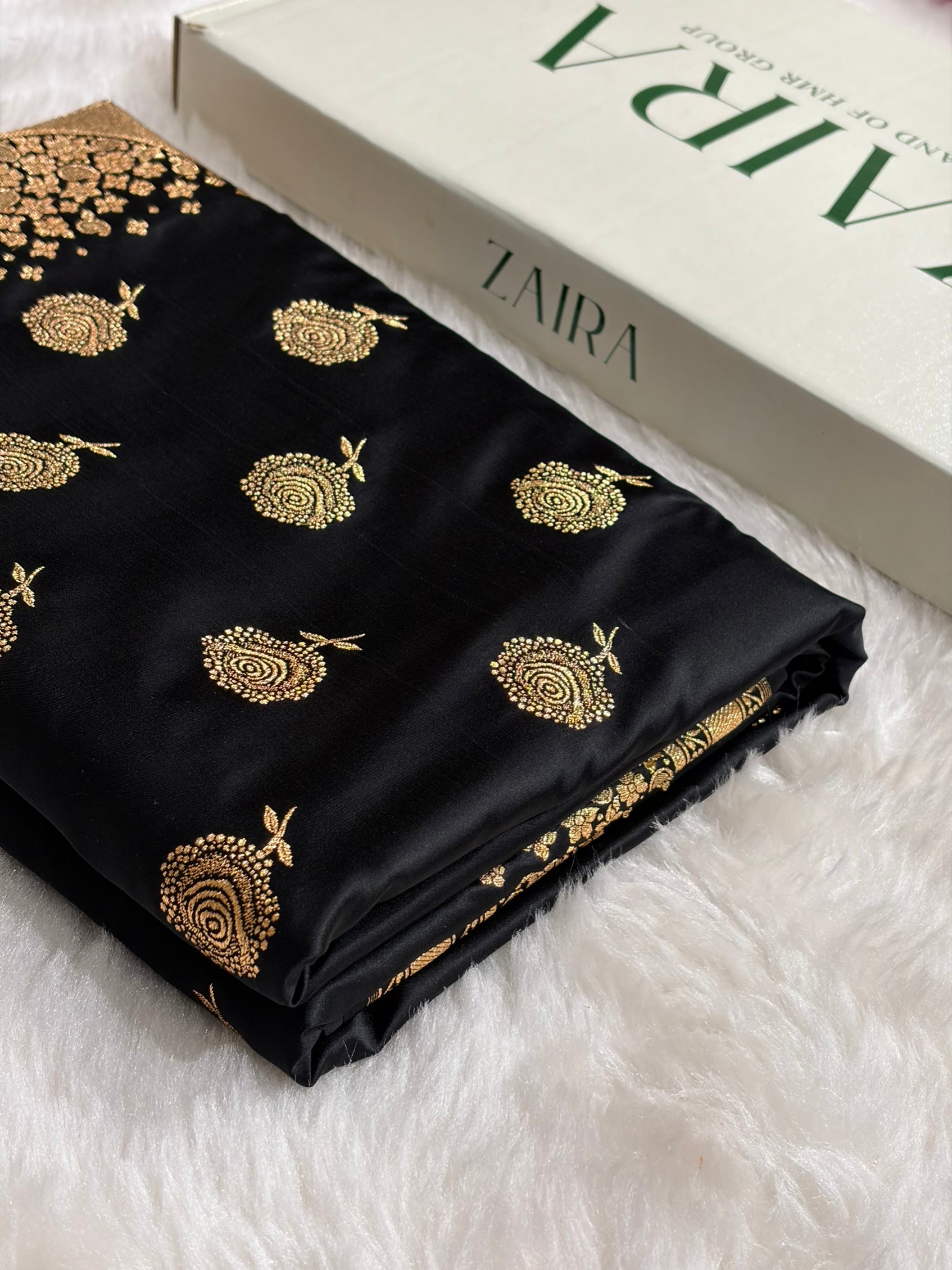 Banarasi Satin Katan Saree With Boota in Black Shades SK111