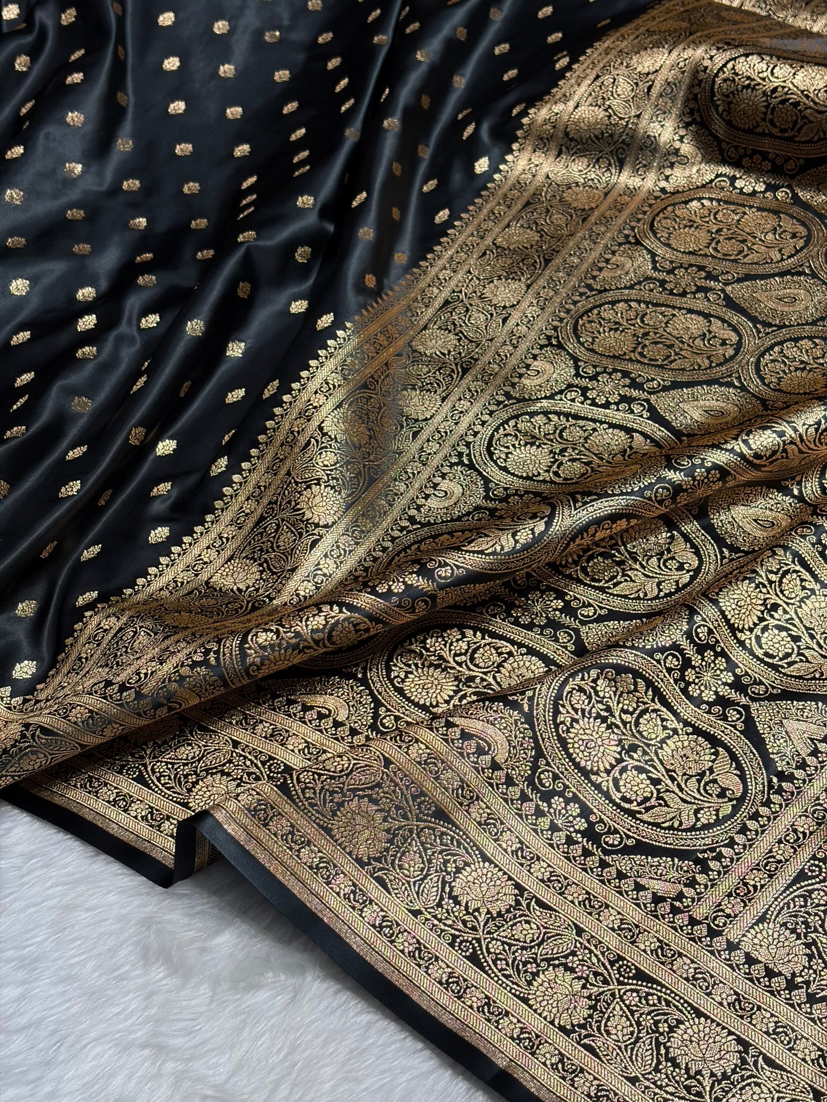 Black Booti Pattern Satin Katan Silk Saree SK53