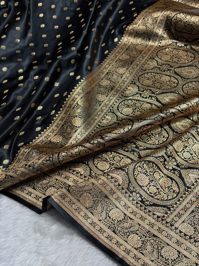 Black Booti Pattern Satin Katan Silk Saree SK53