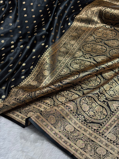 Black Booti Pattern Satin Katan Silk Saree SK53