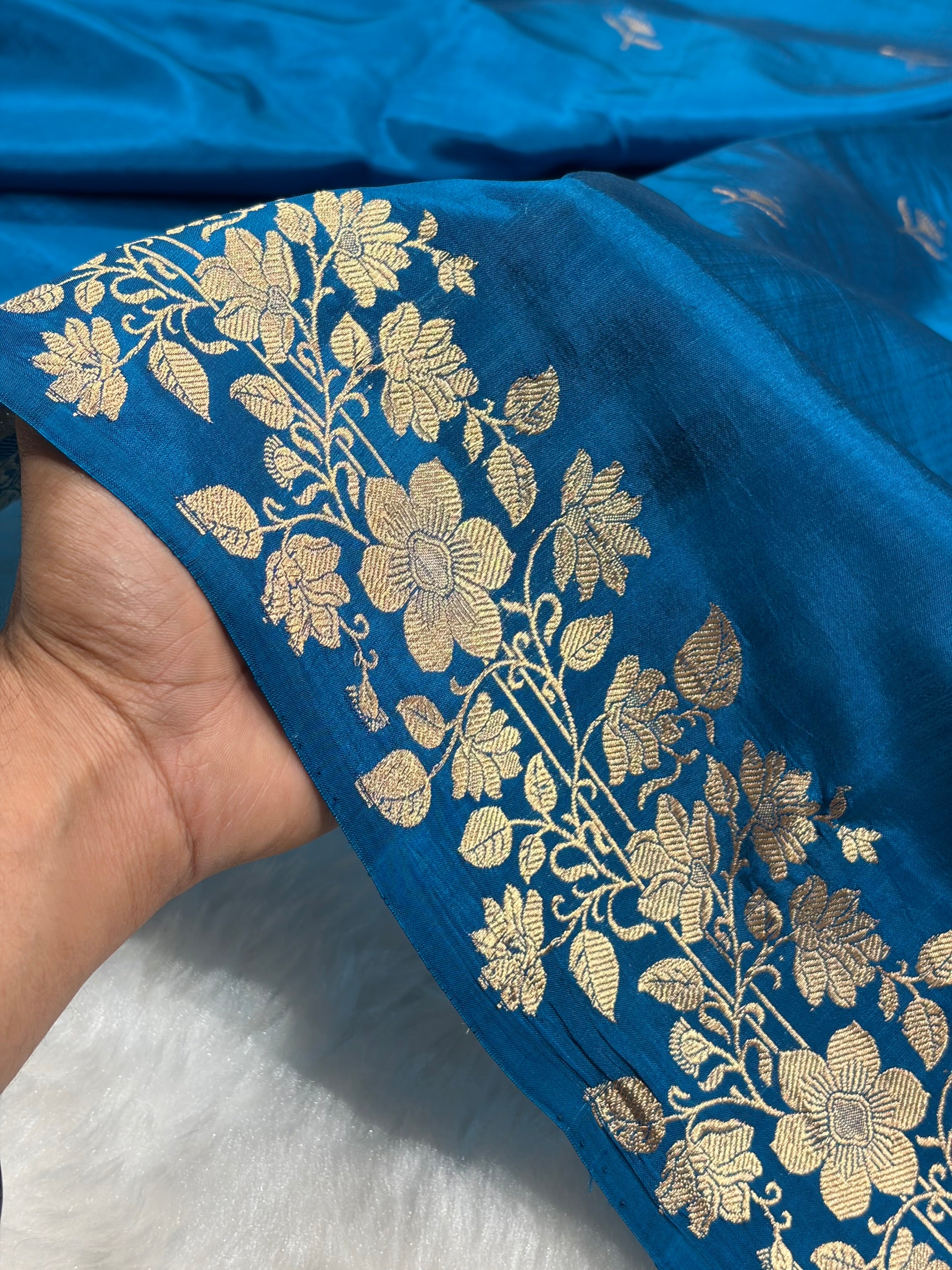 Banarasi German Blue Shades Boota Handwoven Pure Paper Silk RM-80