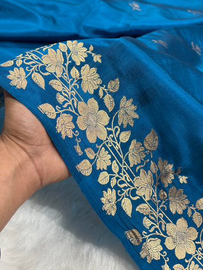 Banarasi German Blue Shades Boota Handwoven Pure Paper Silk RM-80