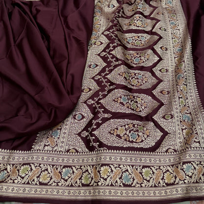 Chocolate Minakari Plain Mashru Silk Saree