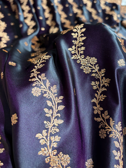 Banarasi Satin Katan Saree With Boota in Dark Wine Shades SK108