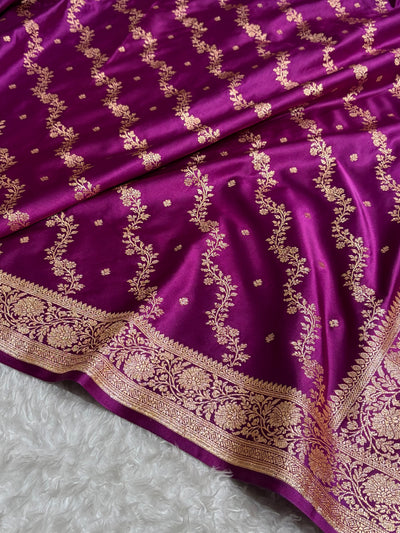 Banarasi Satin Katan Saree With Boota in Wine Shades SK108