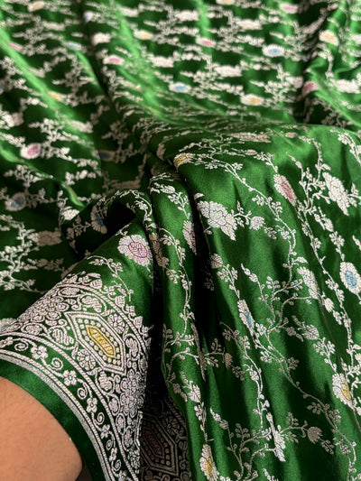 Banarasi Bottle Green Shades Minakari Floral Mashru Silk Saree MCS92