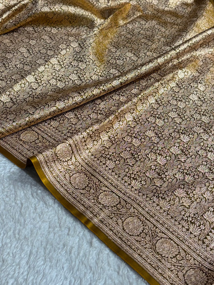 Mehendi Shades Brocade Pattern Banarasi Satin Silk Saree SS42