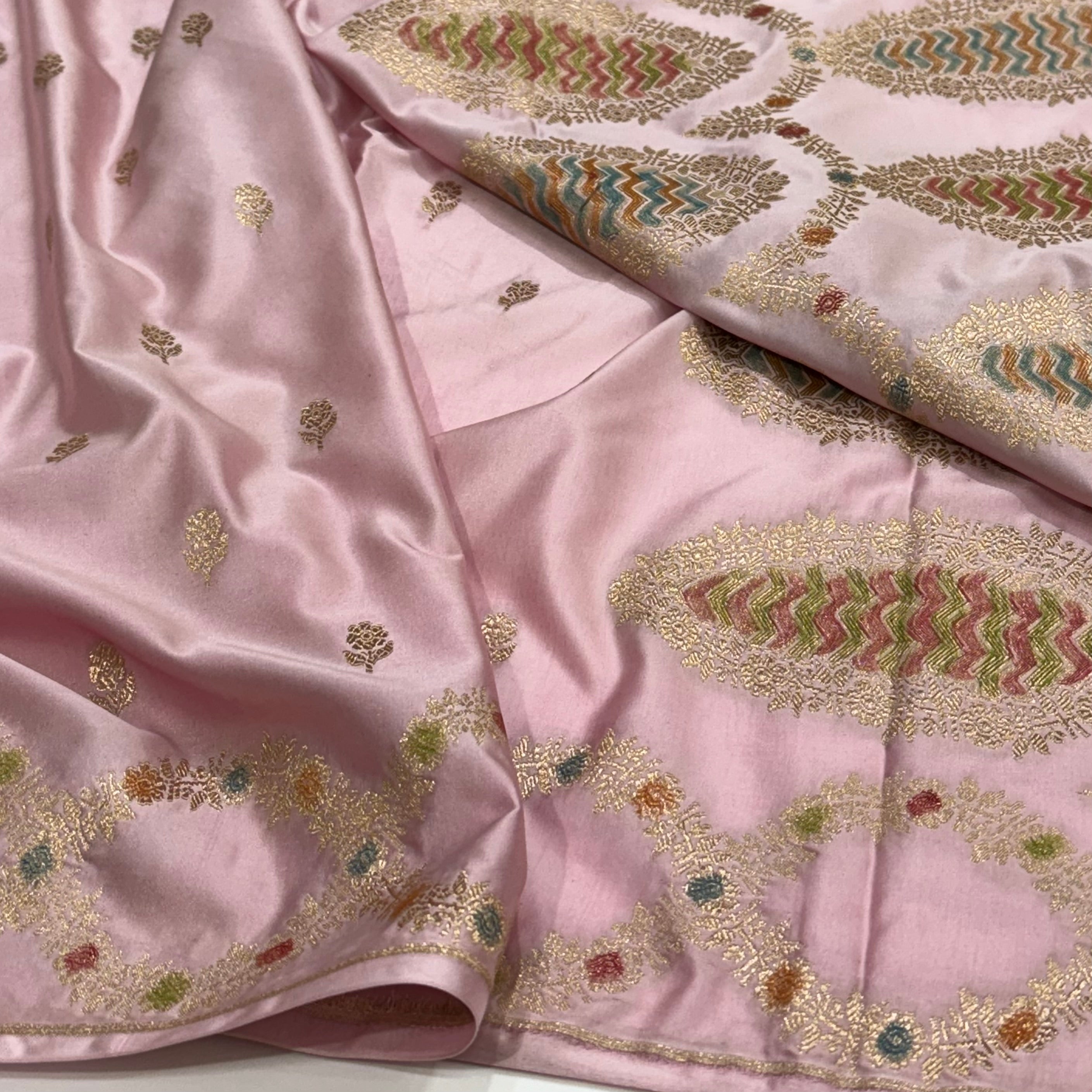 Blush Pink Scallop Minakari Mashru Silk Saree