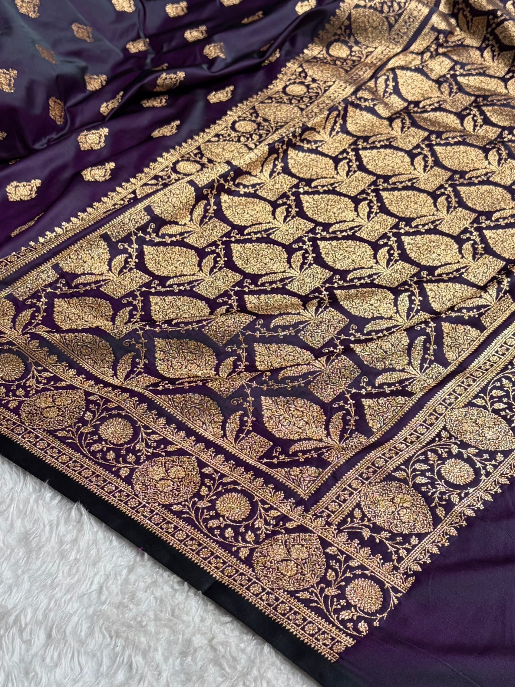 Banarasi Satin Katan Saree With Boota in Cross Wine Shades SK98