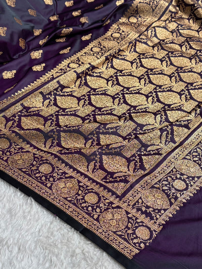 Banarasi Satin Katan Saree With Boota in Cross Wine Shades SK98
