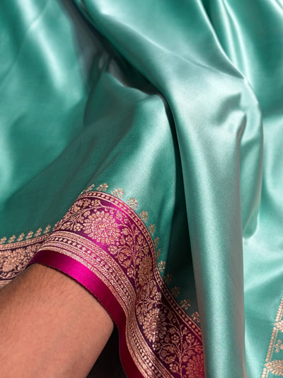 Banarasi Satin Katan Saree in Contrast Sea Green / Wine Shades SK131