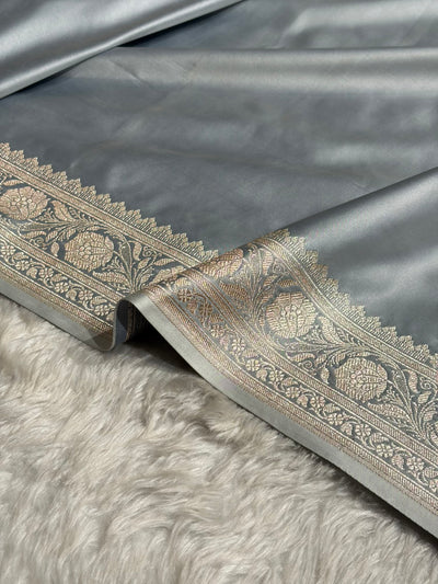 Powder Grey Shade With Booti Pattern Mashru Silk Saree