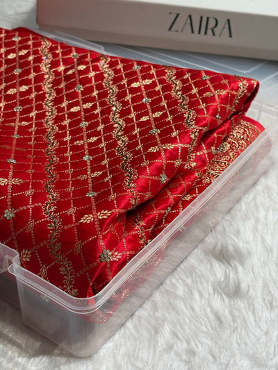 Red Banarasi Brocade With Swarovski Work Soft Katan Silk Saree - BSK44