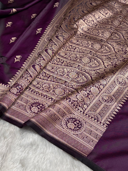 Dark Purple Boota With Floral Border Mashru Silk Saree MSM-96