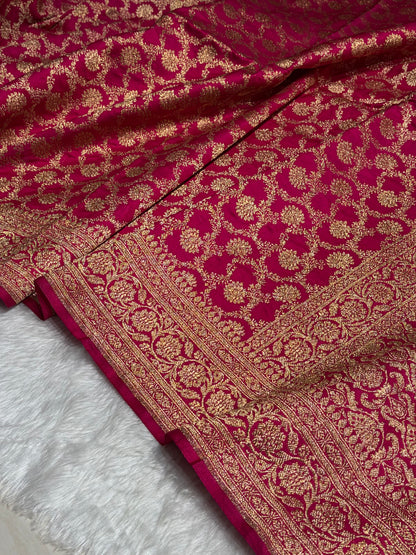 Satin Silk Jaal Pattern in Cross Rani Shades