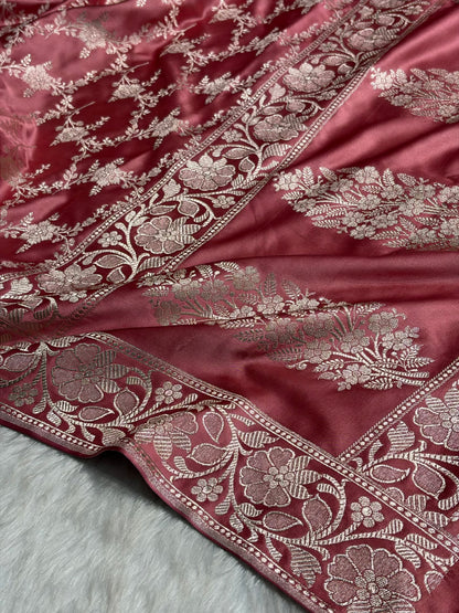 Pink Shades Mashru Silk Banarasi Saree With Jaal Pattern MS71