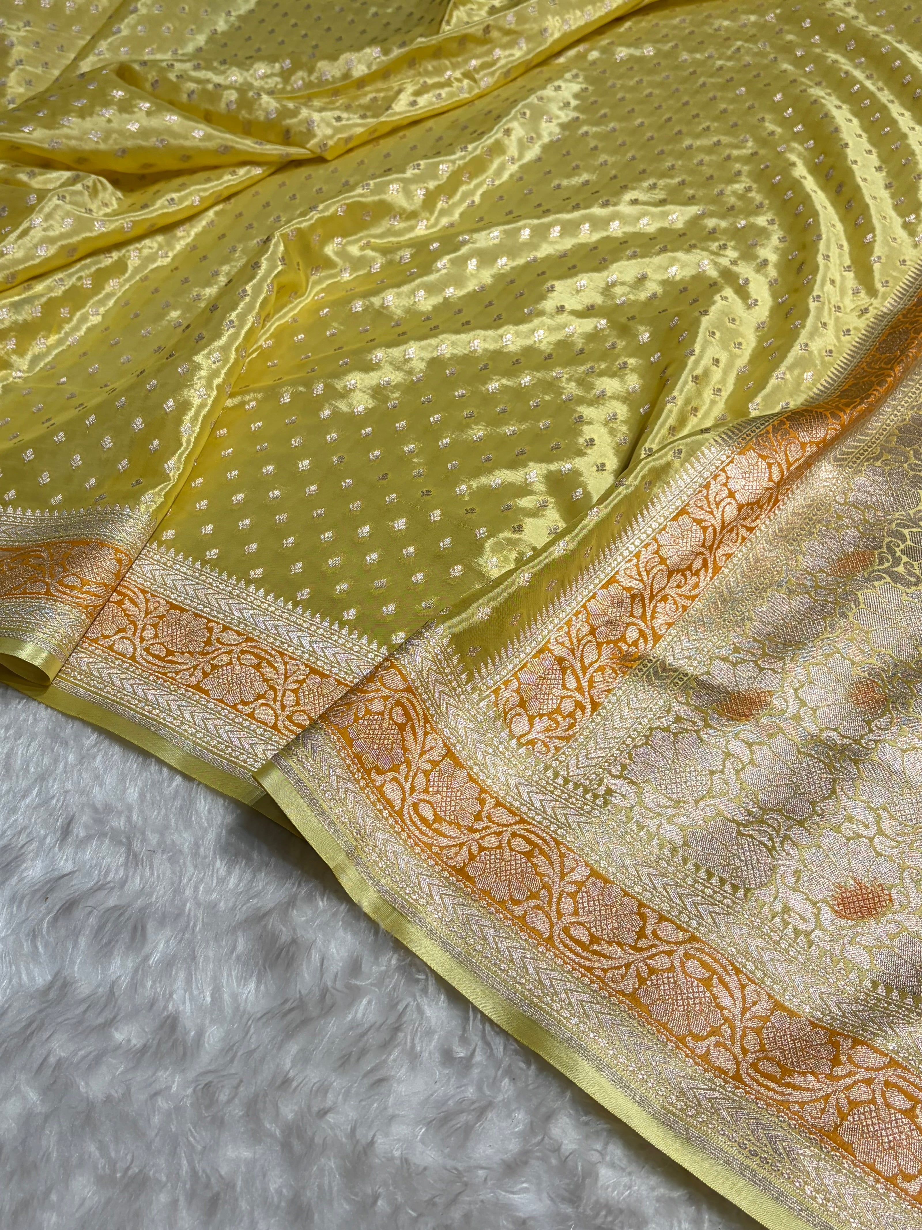 Lemon Shades With Contrast Border Crepe Silky Katan Banarasi Saree CSK-04