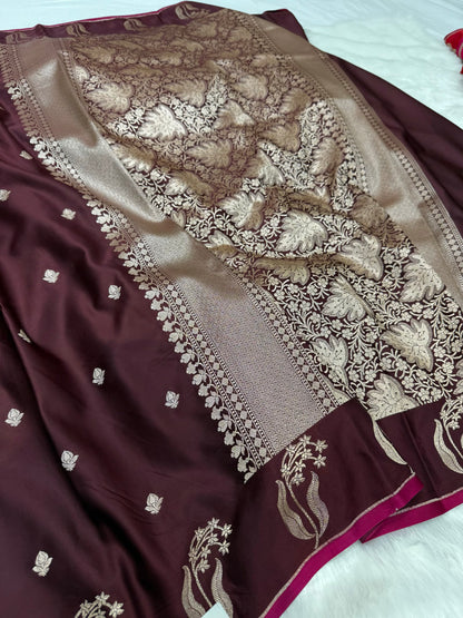 Chocolate Shades FloralBorder Mashru Silk Saree MSM 50