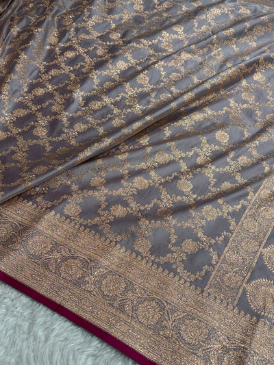 Grape Shades Jaal Pattern Satin Katan Silk Saree SK25